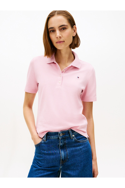 Tommy Hilfiger Women Pink 1985 Regular Fit Pique Polo T-Shirt