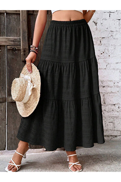 Take Two By Styli Women Elastic Waist Textured Maxi Skirt