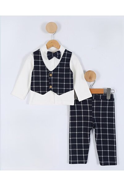 Utku Butik Papyonlu Gömlek Yaka Şık Desenli Efe Yelekli Erkek Bebek Takımı