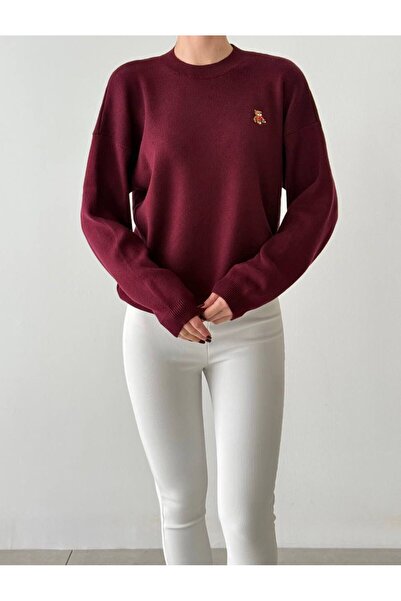 OYERGA MODA Women's Oversized Teddy Bear Detail Sweater