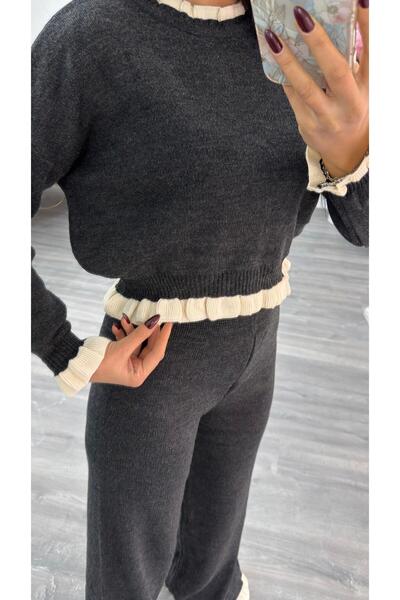 Daves Striped Top and Bottom Knitwear Set-Anthracite