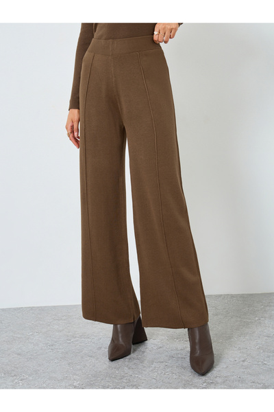 Styli Brown Wide Leg Flat Knit Pants