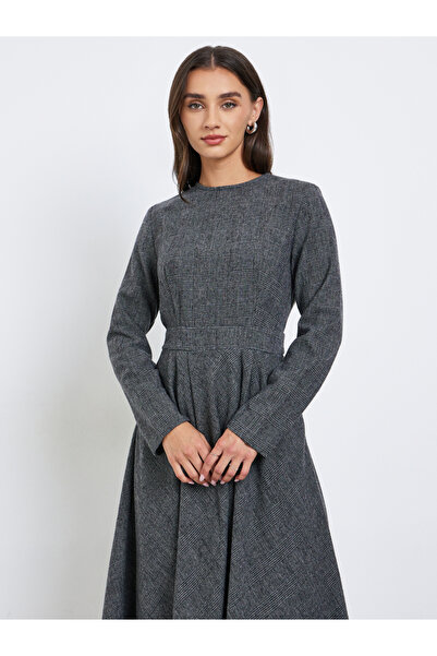 Styli Checked Long Sleeves A-Line Midi Dress