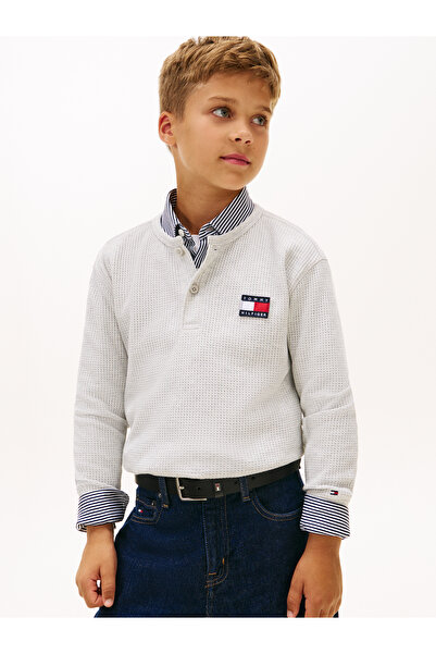 Tommy Hilfiger Boys Grey Waffle Knit Henley Long Sleeve T-Shirt