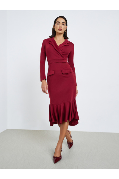 Styli Maroon Mermaid Hem Blazer Midi Dress