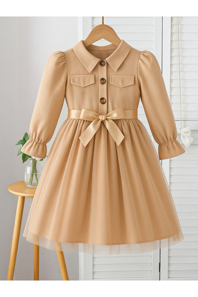 Take Two By Styli فستان شبكي سادة بأزرار أمامية وتفاصيل فيونكة