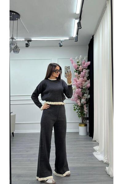 Daves Striped Top and Bottom Knitwear Set-Anthracite