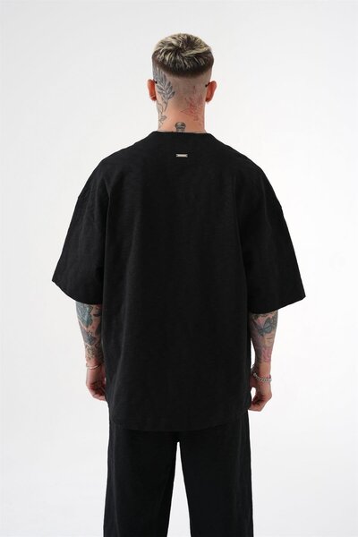 Machinist Tricou Premium Candy Flamlı supradimensionat pentru bărbați, negru