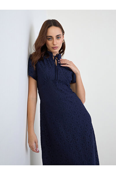 Styli High Neck with Tie Short Sleeve Maxi Dress