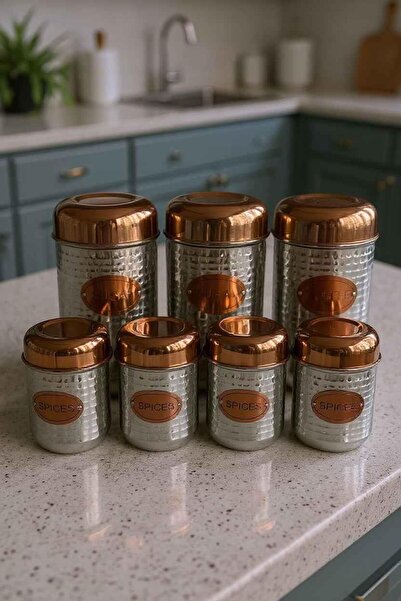 ROSSEV Stainless Steel Seasoning and Storage Container Set with Copper Lid, 7 Pieces