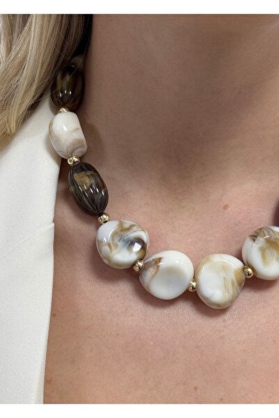 KİLİGİSTANBUL Brown Detail Beaded Necklace 35 Cm+5 cm Extension