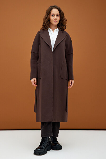 KENT Koyu Kahverengi Modern Oversize Geniş Cepli Palto