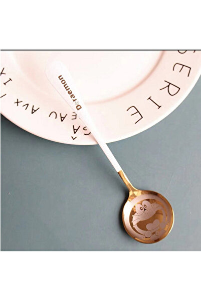 OEM Set of 6 metal dessert spoons, with cartoon character, Doraemon, White