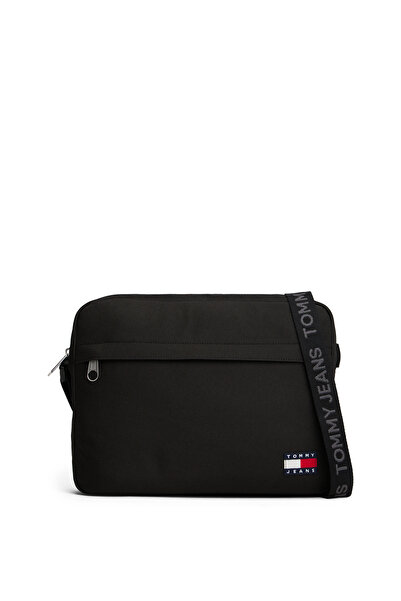 Tommy Hilfiger Men Black Essential Repeat Logo Strap Laptop Bag