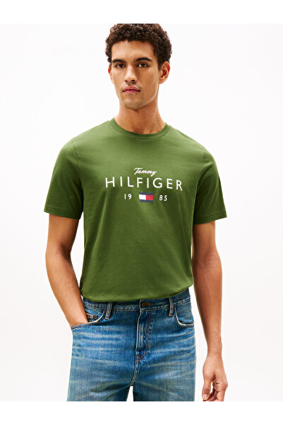 Tommy Hilfiger Men Green Logo Graphic Jersey Crew Neck T-Shirt