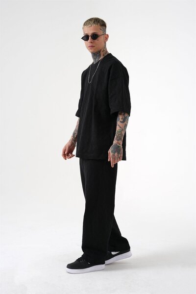 Machinist Tricou Premium Candy Flamlı supradimensionat pentru bărbați, negru