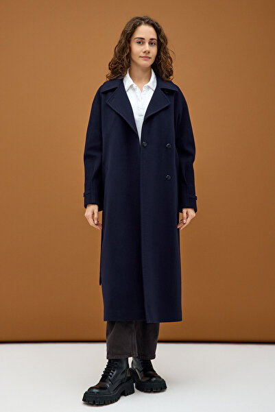 KENT Lacivert Klasik Modern Kolda Aksesuar Detaylı Palto