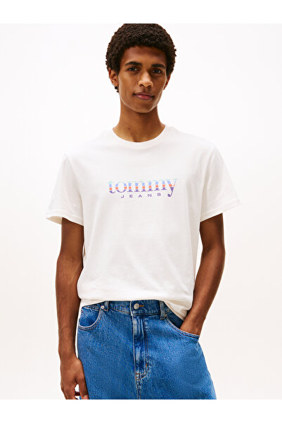 Tommy Hilfiger Men White Logo Jersey Slim Crew Neck T-Shirt