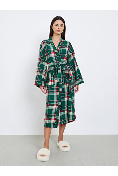 Styli Woven Check Belted Robe