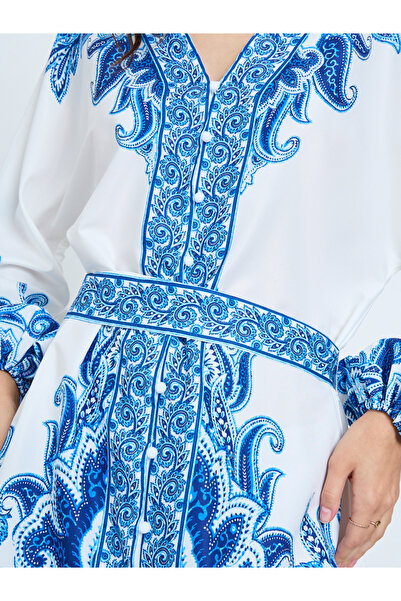 Take Two By Styli Blue Floral Printed Balloon Sleeve Mini Dress