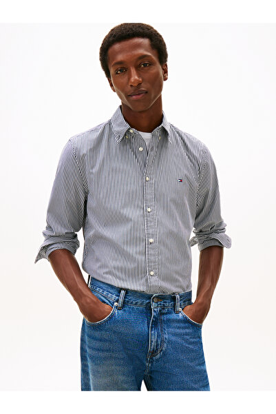 Tommy Hilfiger Men Black Flex Regular Fit Stripe Shirt