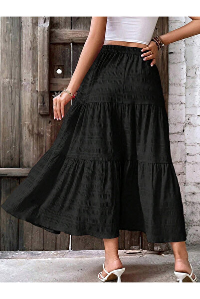 Take Two By Styli Women Elastic Waist Textured Maxi Skirt