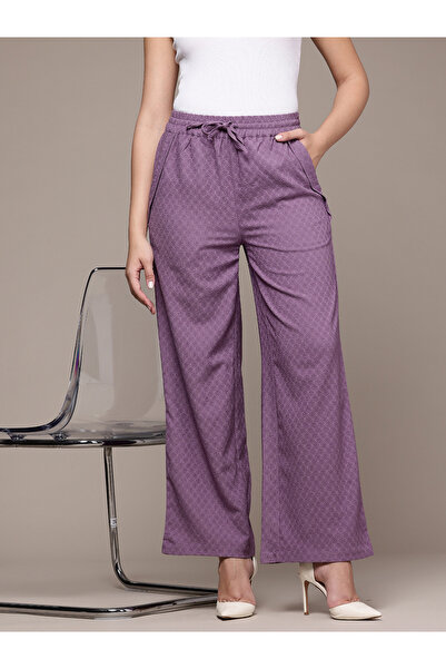 Freehand By Styli Purple Textured Wide Leg Trousers