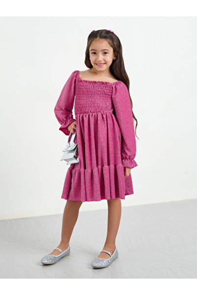 Styli فستان بناتي وردي مطرز متعدد الطبقات