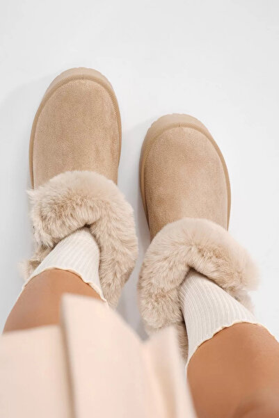 Zaira Cizme scurte dama imblanite tip Ug bej din piele ecologica intoarsa Ant...