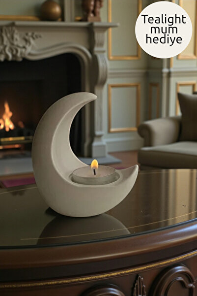 EVROSİ Dekoratif Minimal Moon Tealight Mumluk (1 adet Tealight Hediye)