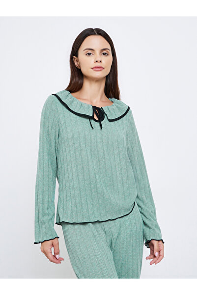 Styli Rib Flounce Tie Detail T-Shirt and Pyjama Set