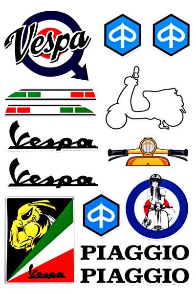 Limitless Design Vespa Piaggio Sticker Seti – 22x30 cm – Retro Scooter & İtal...