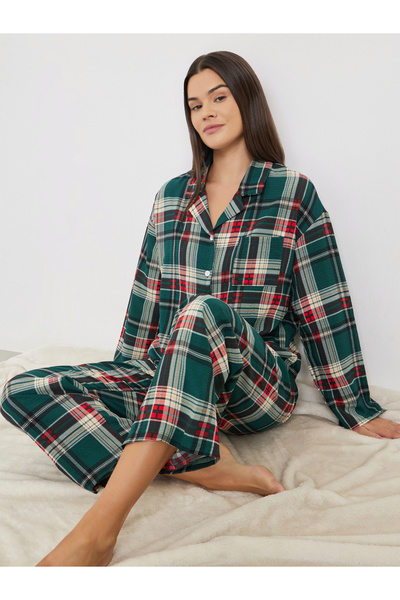 Styli Checked Button Front Shirt and Pyjama Set