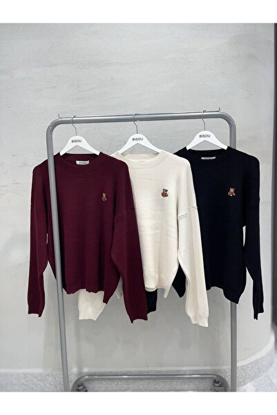 OYERGA MODA Women's Oversized Teddy Bear Detail Sweater