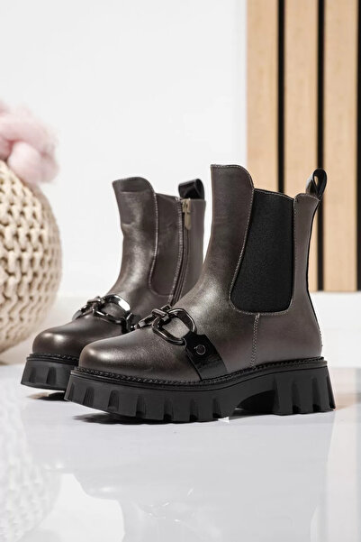 Zaira Girls' gray fur boots made of eco-leather Bela #23112 - 37