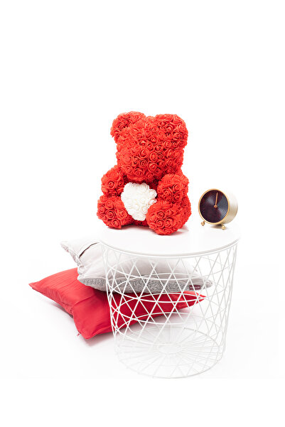 OEM Rosey Bear: Gustaw 40cm, Red with White Heart Rose Arrangement