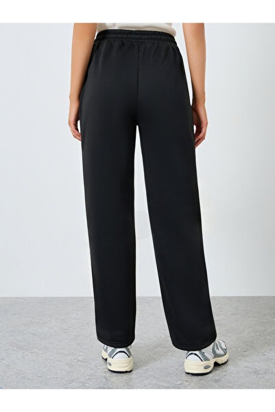Styli Black Solid Wide Leg Knit Joggers