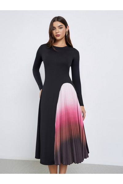 Styli Tie-Dye Pleated A-Line Midi Dress