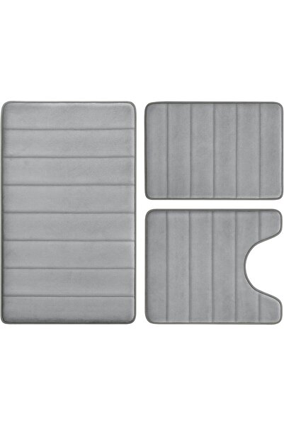 BYSURE Bathroom Rug Set Memory Foam Non-Slip Absorbent Machine Washable Grey, 3 Pieces