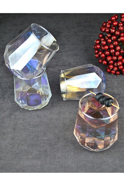 Qualitev 4-Piece Hologram Glass Cup Soft Drink Water Glass 330 ml - Dıamond