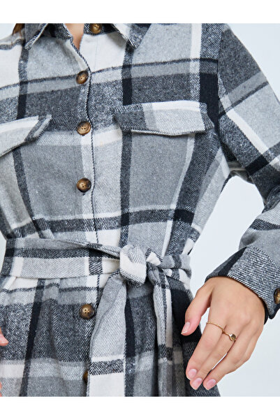 Take Two By Styli Checked Mini Shirt Dress with Belt