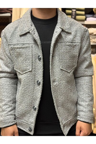 zibaroom Erkek Kaşmir Gömlek Yaka Çift Cep Standart Fit Dokuma Ceket