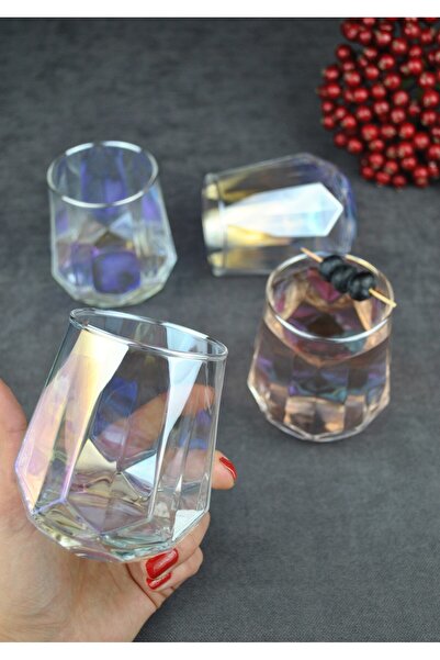 Qualitev 4-Piece Hologram Glass Cup Soft Drink Water Glass 330 ml - Dıamond