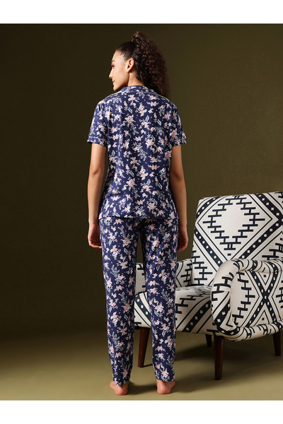 Clovia By Styli Floral Print Button-Down Shirt and Pyjama Set