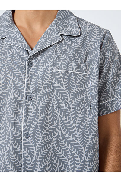 Styli Men Leaf Print Relaxed Fit Shirt and Pyjama Set