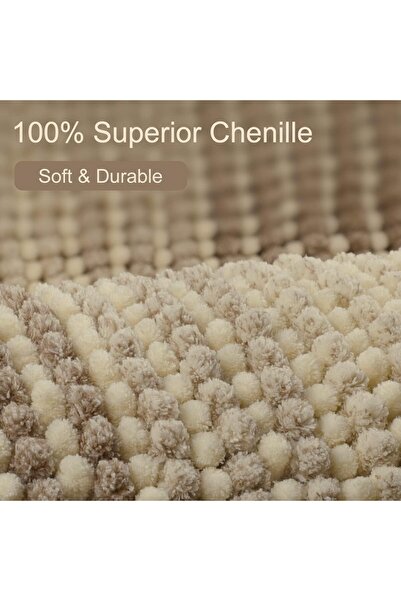 HOUSLET Large Chenille Non-Slip Water Absorbent Bathroom Rug (Light Taupe and Cream, 60 x 90 cm)