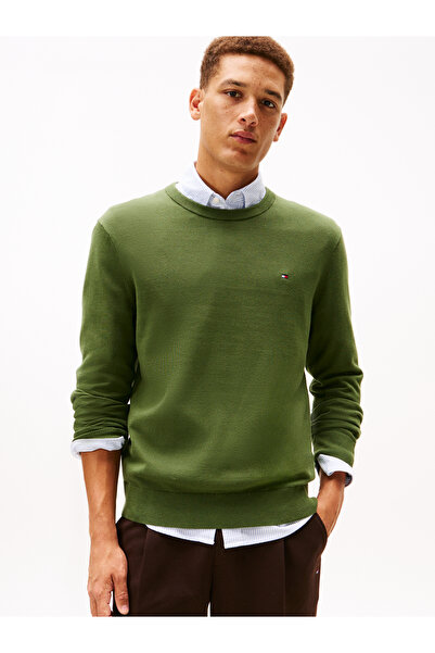 Tommy Hilfiger سترة رجالي برقبة دائرية مطرزة بعلم أخضر