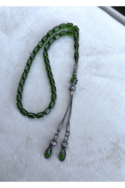 KAZZAZE سبحة كهرمان فضية مزدوجة التموجات مع شراشيب |   سلسلة قابلة للتجميع