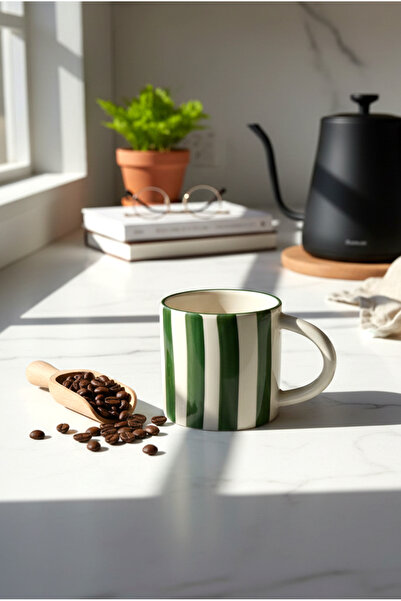 FH finehome كوب إيلي مخطط بمقبض أخضر