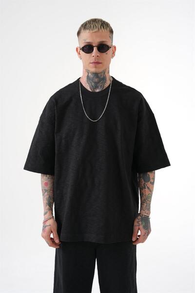 Machinist Tricou Premium Candy Flamlı supradimensionat pentru bărbați, negru